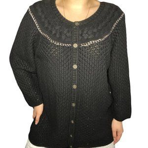 Liz Claiborne black knit cardigan with chain